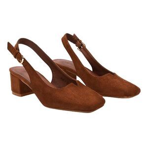 XY London Womens/Ladies Elowen Sling Back Mid Block Heel Court Shoes / Brown
